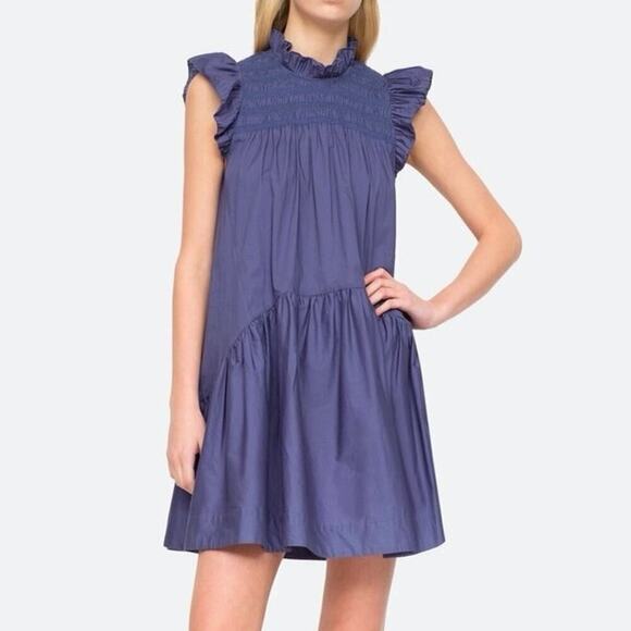 Sea New York Marlene Blue Cotton Smocked Mini Dress Size XS - Picture 2 of 15